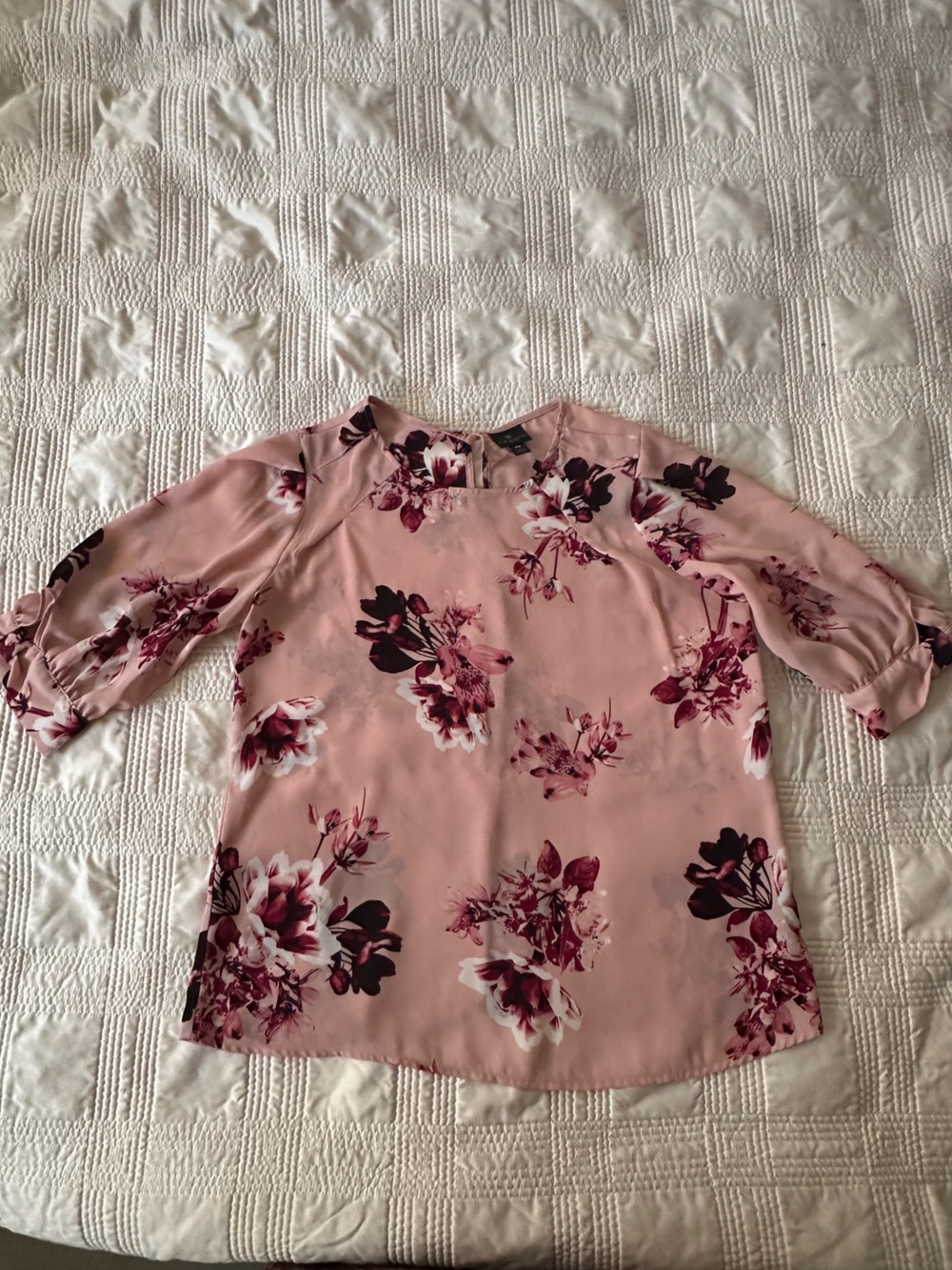 Worthington Blush Pink Floral Puff-Sleeve Blouse
